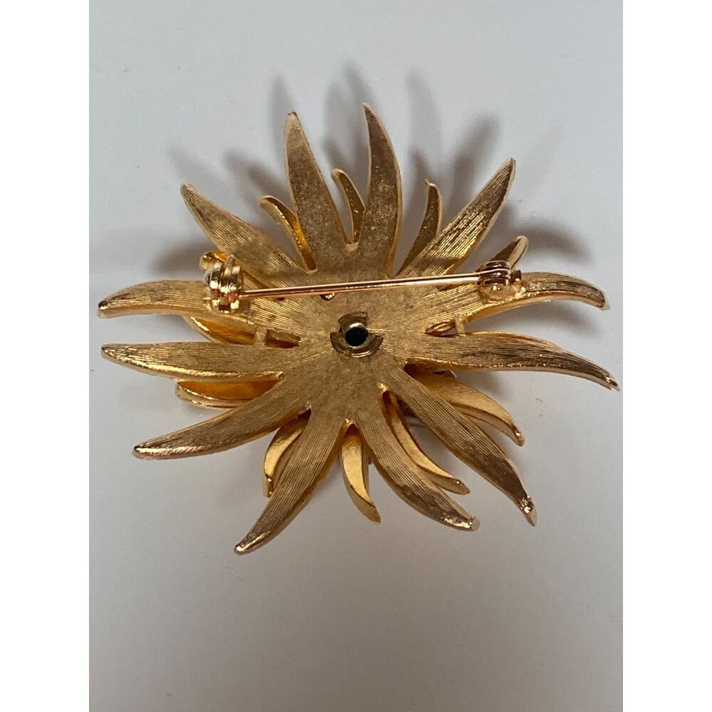 Atomic Sputnik Starburst Rhinestone Brooch Earring Two Tone Metal Clear Crystal - Picture 5 of 16